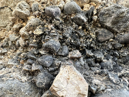 blackened rocks
